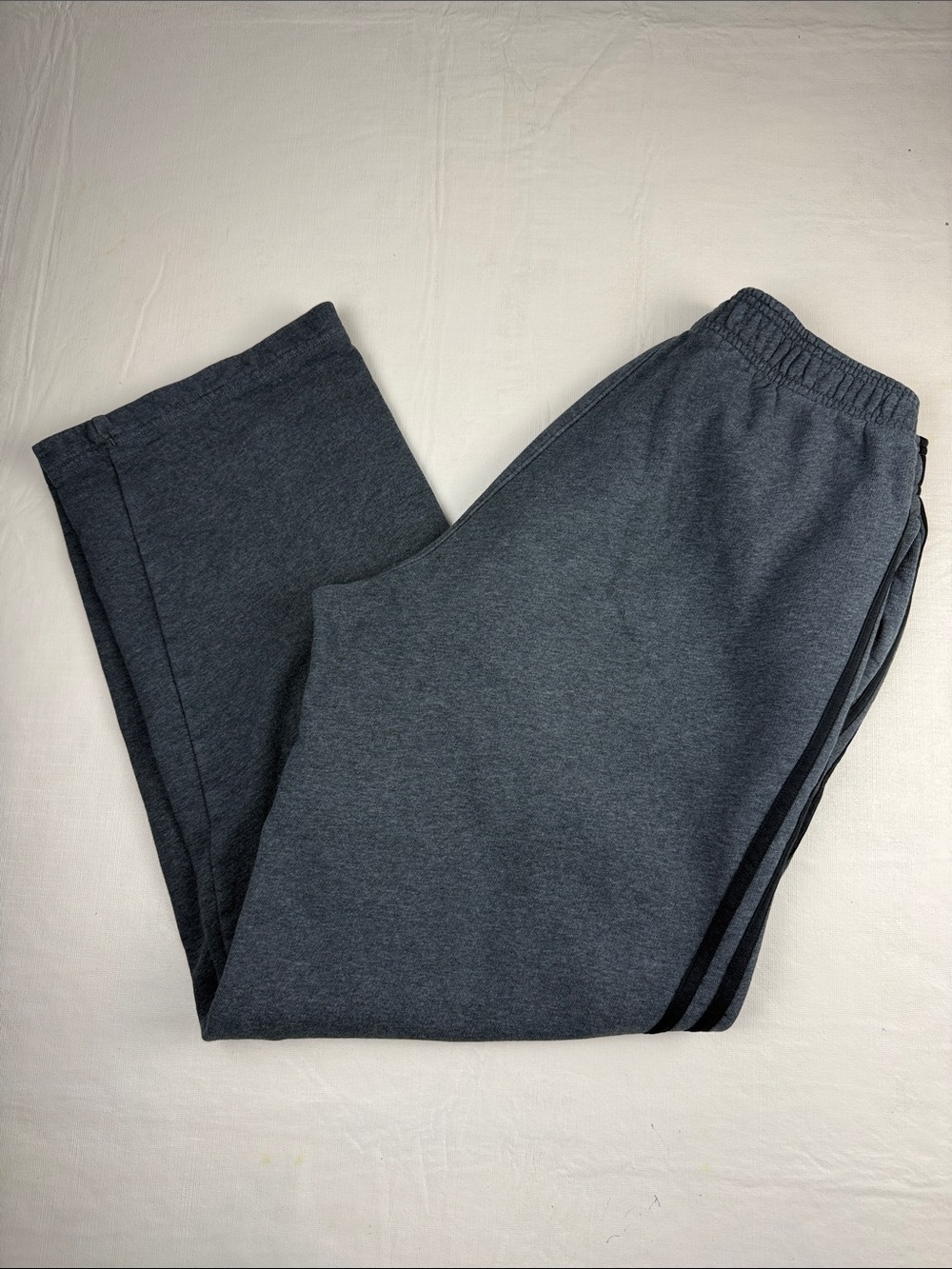 adidas Men's Heather Charcoal Straight Leg Sweatpants Black Stripes Size M